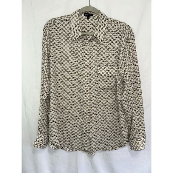 Pleione Women's Geometric Design Career Button Up Blouse Size L Long Sleeve - Picture 1 of 3